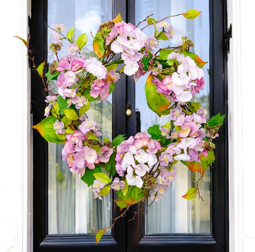 Purple Hydrangea Flower and Seed Wreath, 24"